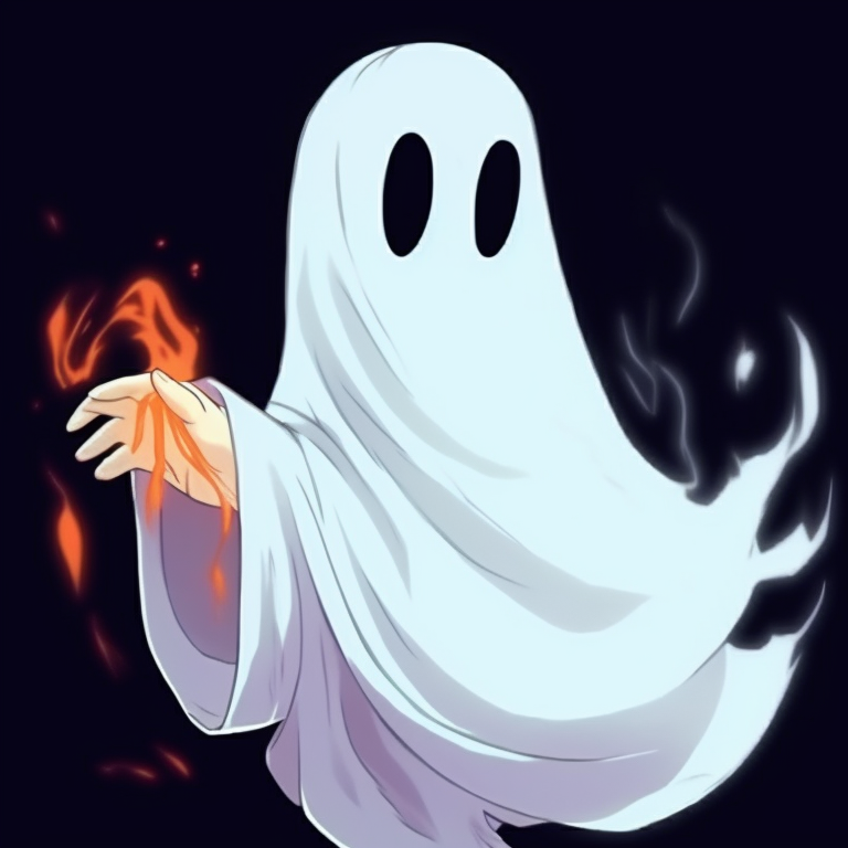 A pair of ghost characters, veiled in misty aura, their ethereal forms mirroring each other. animated ghost for halloween theme pfp for discord.