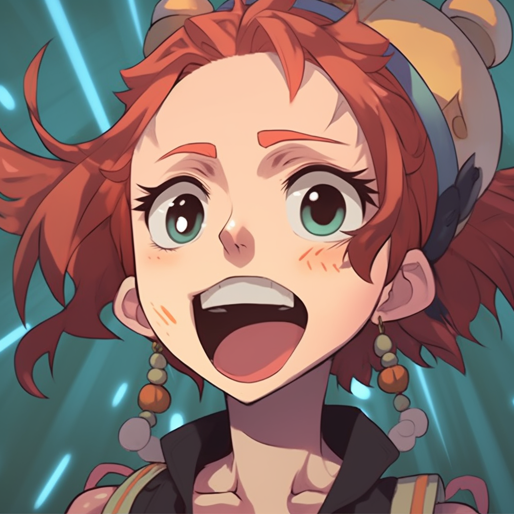 One Piece's Nami sharing a joyous laugh, strong outlines and bright, cartoony colors. girls with hilarious anime pfps