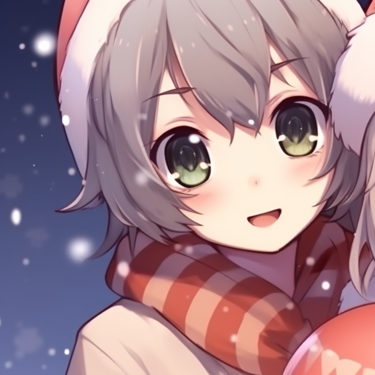 Two characters in winter clothing, pastel colors and delicate shading, holding a Christmas ornament. the best matching cute aesthetic christmas pfp for use pfp for discord.