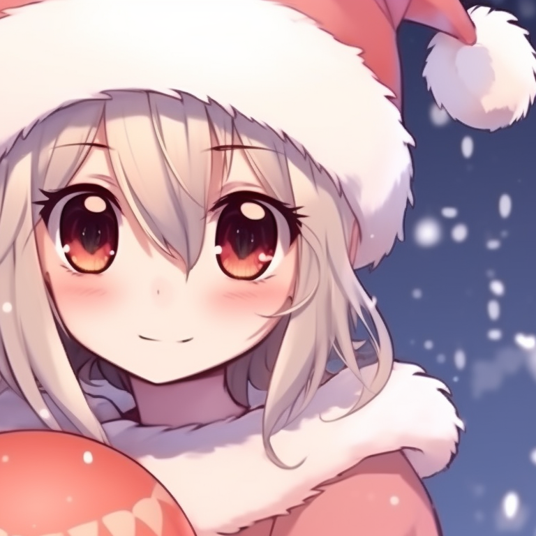 Two characters in winter clothing, pastel colors and delicate shading, holding a Christmas ornament. the best matching cute aesthetic christmas pfp for use pfp for discord.