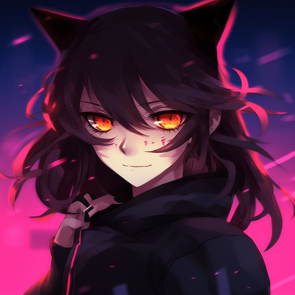Close-up of a cyberpunk Neko Girl, detailed facial features with neon highlights. crazy anime pfp girl avatars pfp for discord.