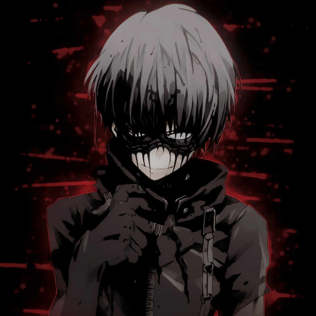 Tokyo Ghoul's Kaneki hand-drawn in grunge style with distressed lines and shadowed tones. unique anime grunge aesthetics