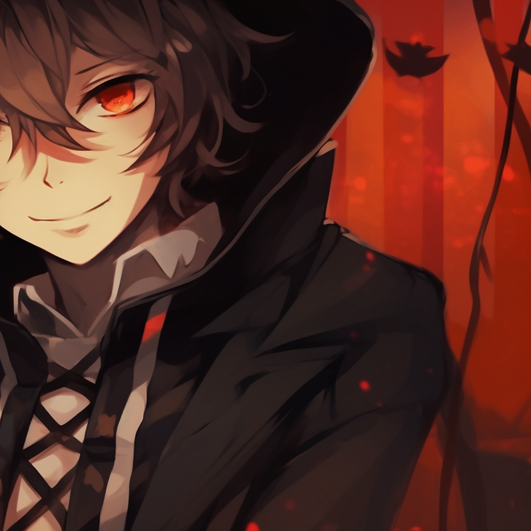 Chuuya and Dazai in haunting costumes, use of dark colors and bold lines. chuuya nakahara halloween pfp pfp for discord.
