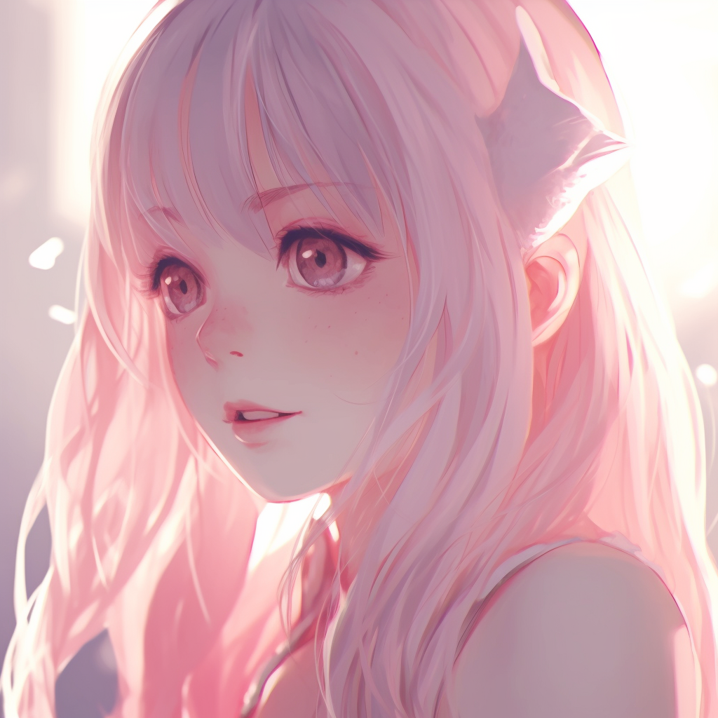 Profile of anime princess with pink hair, accentuated with soft lighting and refined lines. stunning pfp pink anime girl art pfp for discord.