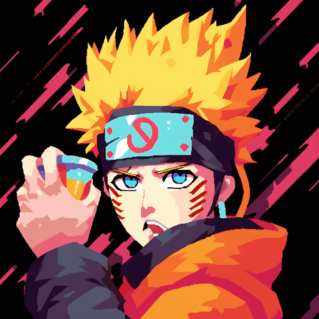 Close-up of Naruto, high contrast details and fine line work of his facial features. highest rated animated pfp