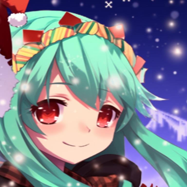Two characters exchanging gifts, warm lights and festive elements. animated matching hatsune miku christmas pfp options pfp for discord.