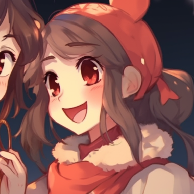 Two characters on a snow-covered path, crisp lines and cool colors, sharing an umbrella. unique matching hu tao christmas pfp pfp for discord.