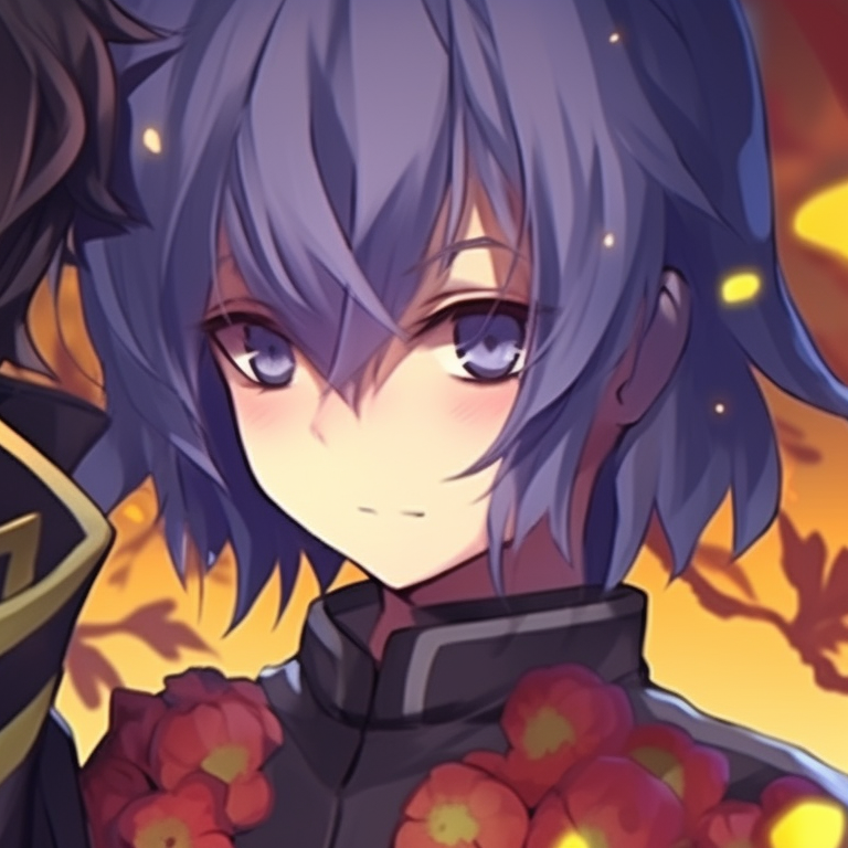 Shinobu and Giyuu immersed in Halloween theme, pastel background contrasting their darker costumes. diy halloween themed matching pfp for shinobu and giyuu pfp for discord.