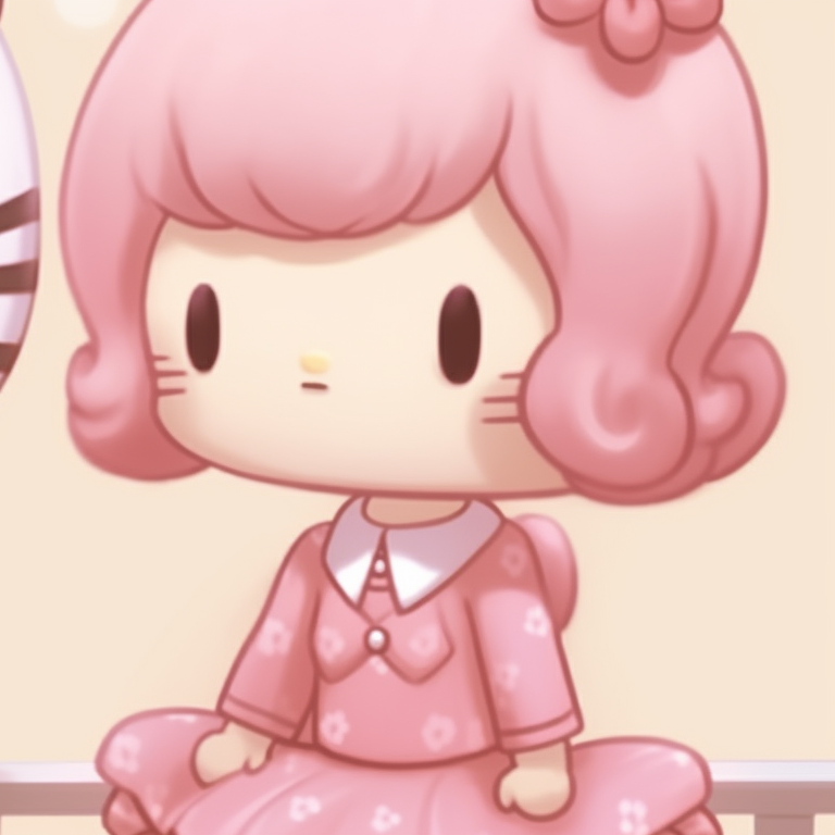 Two characters asleep, pastel background and soft lines, hugging a heart. matching hello kitty pfp for partners pfp for discord.