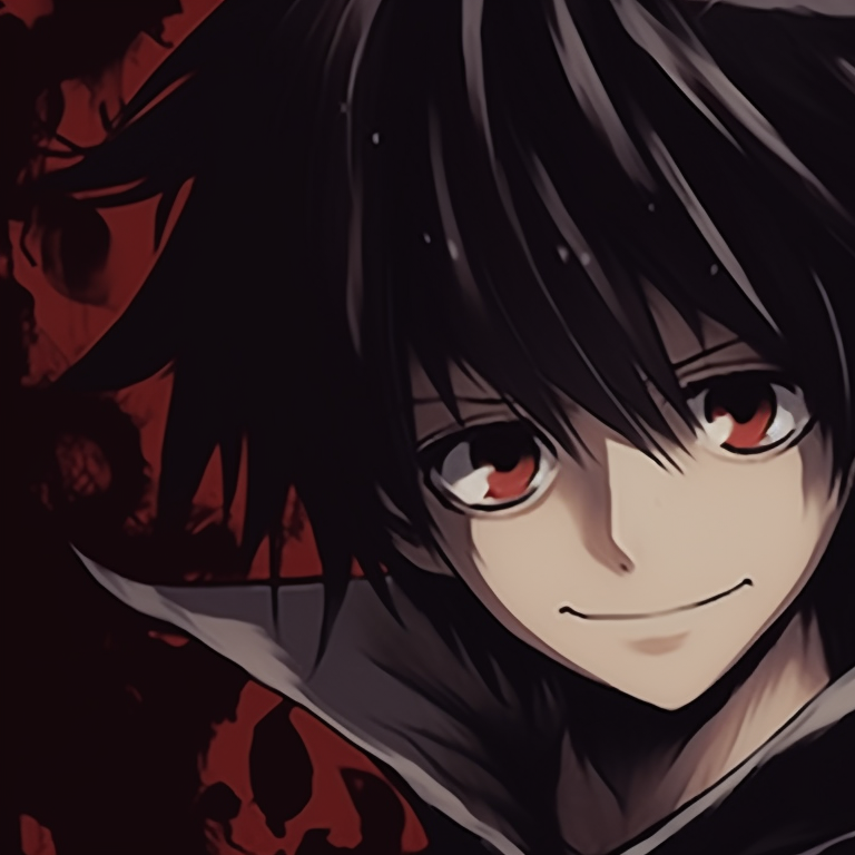 Two characters from Death Note, richly-textured and shaded, portraying a spooky Halloween atmosphere. versatile death note matching pfp halloween theme pfp for discord.