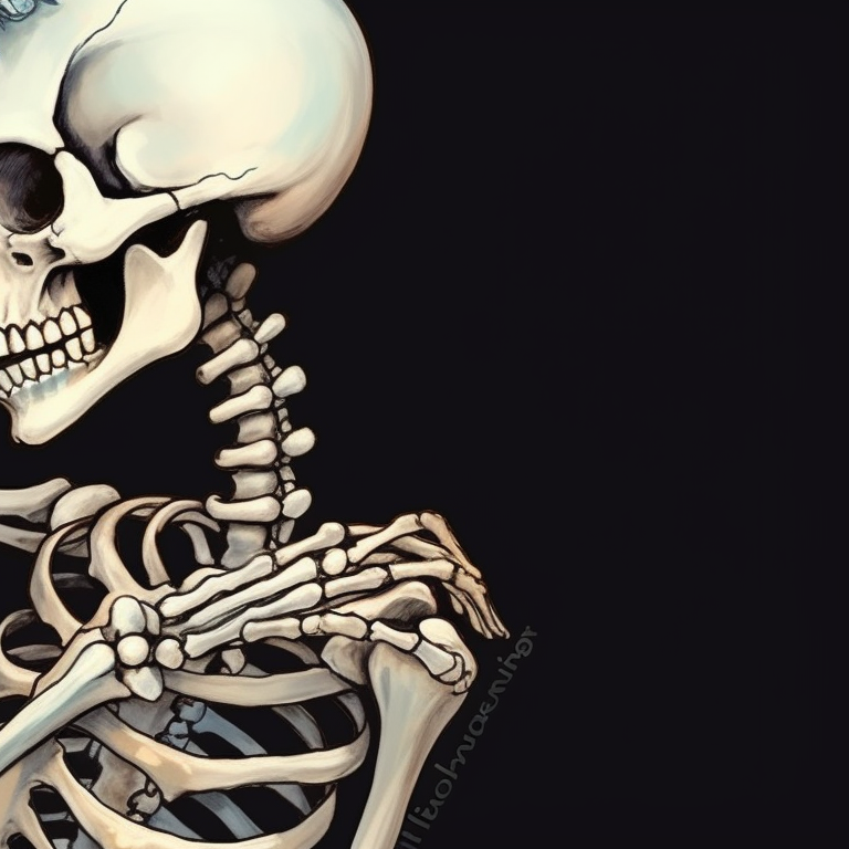 Two skeletons in an embrace, detailed bone anatomy and frosty hues. lovers in the afterlife - matching christmas skeleton pfp kissing pfp for discord.