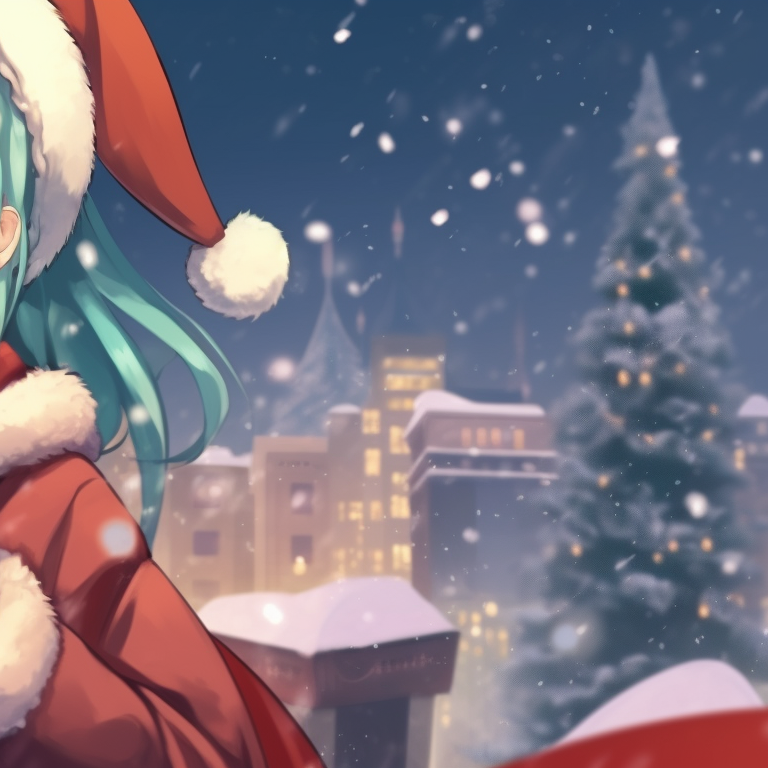 Two Hatsune Miku characters ready for an icy musical performance, dynamic lines and vivid colors. christmas with hatsune miku matching pfp pfp for discord.