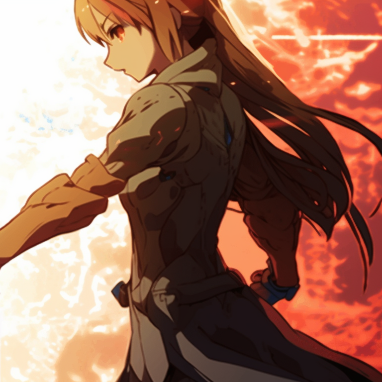 Two characters adorned with futuristic gears, metallic palette and intricate mechanical details. matching pfp gif anime style pfp for discord.