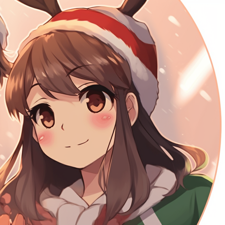 Two anime characters, elf hats and candy canes, back-to-back positions. iconic matching christmas pfp aesthetic pfp for discord.