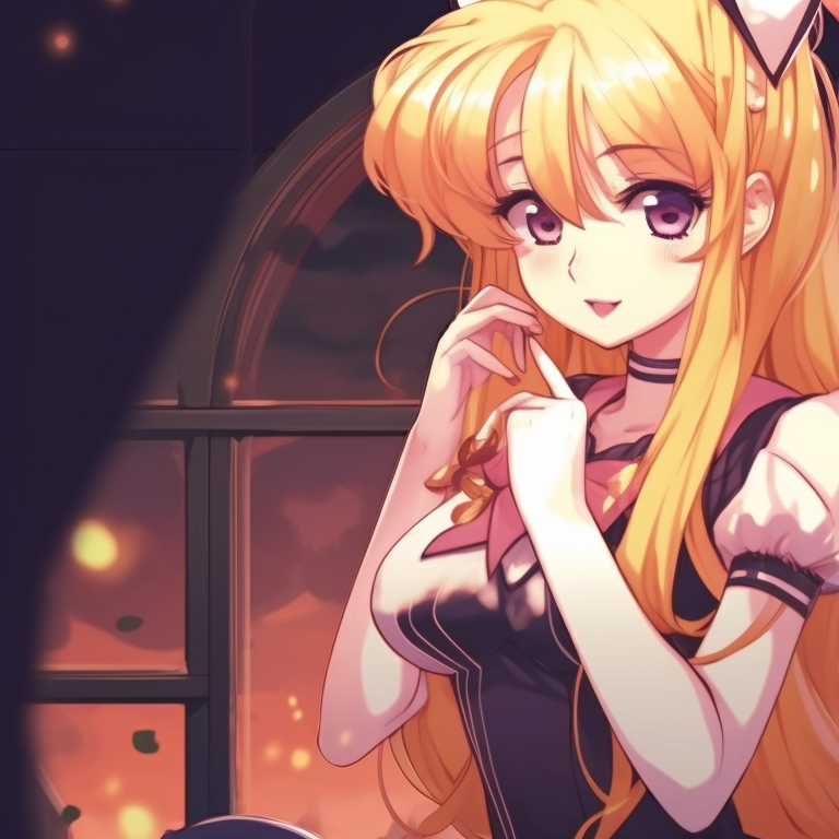 Two characters, vibrant colors and masks, being playful under a moonlit background. sailor moon matching pfp halloween theme ideas pfp for discord.