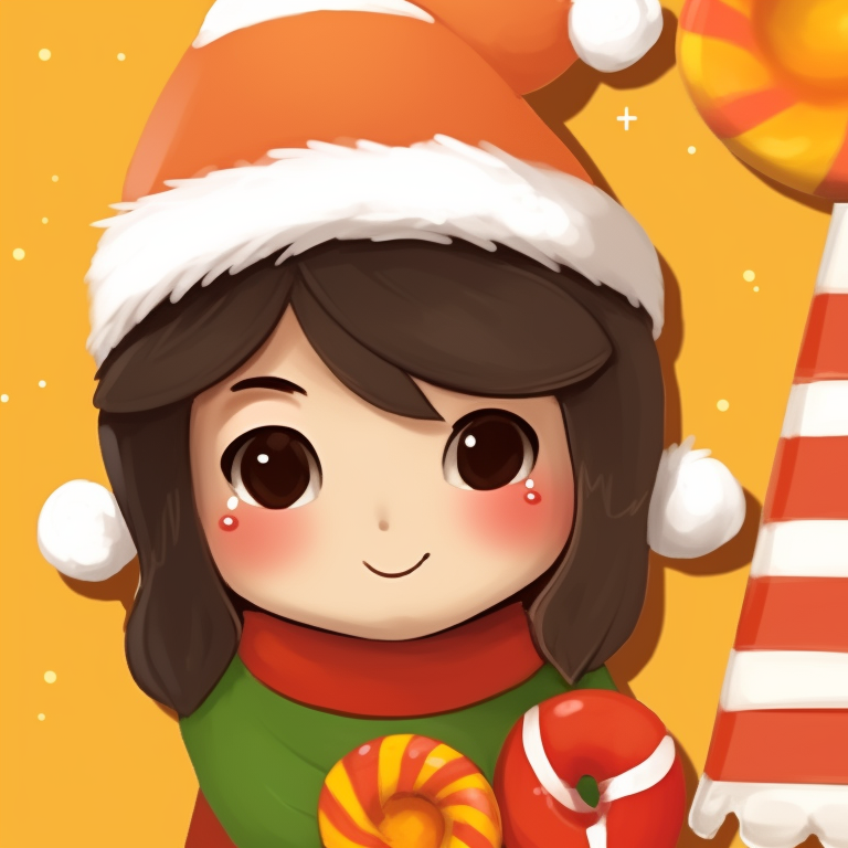 A character marvelling at a Christmas tree while the other looks on, both in candy corn hues. candy corn styled matching christmas pfp pfp for discord.