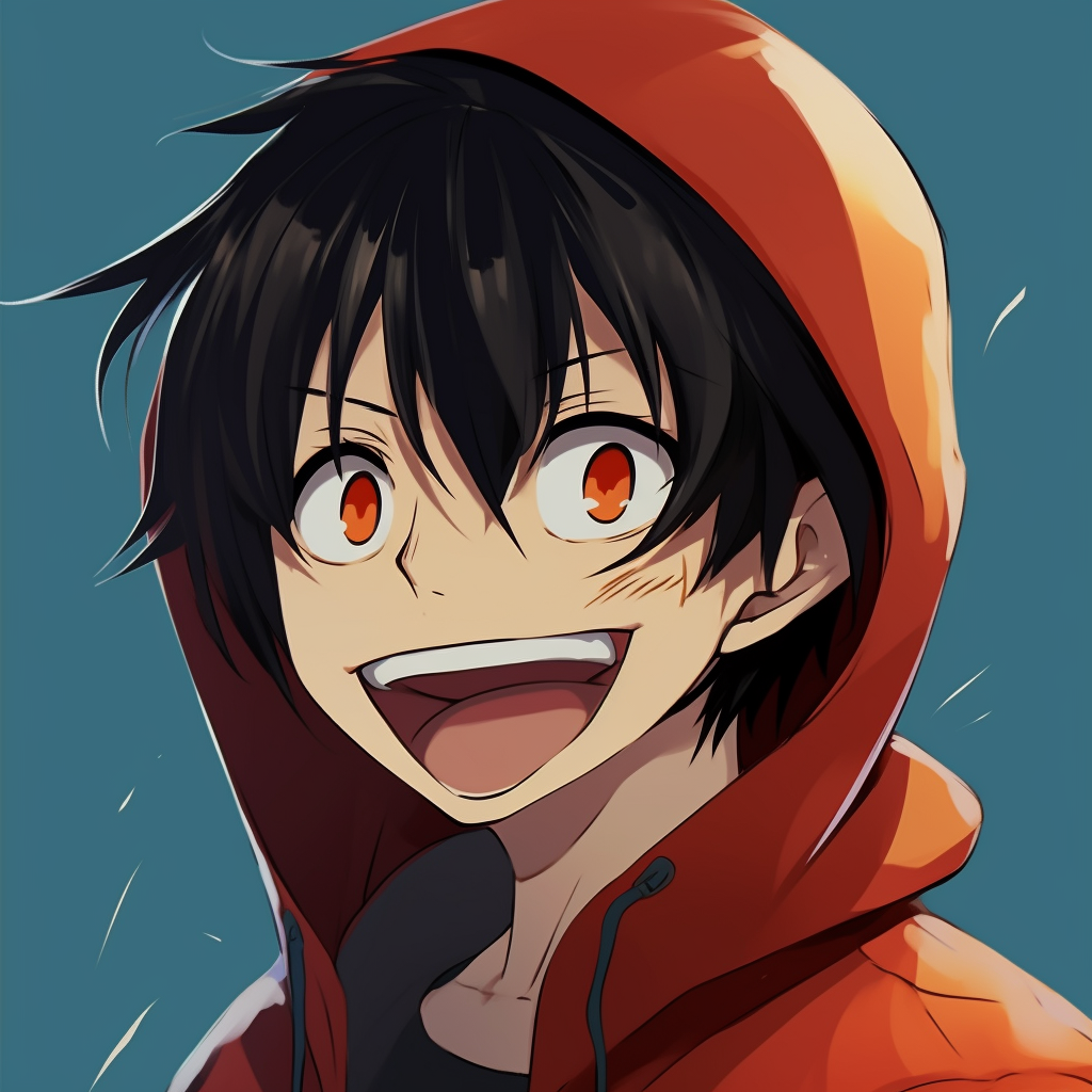 Luffy from One Piece laughing heartily, bold outlines and bright colors. humorous male anime pfp