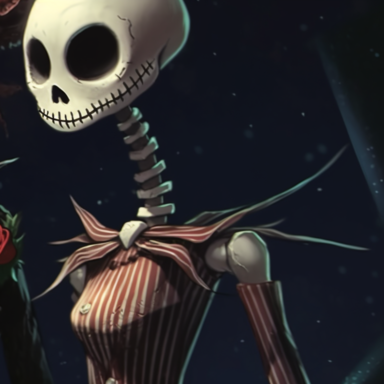 Two skeleton characters close together, surrounded by glowing Christmas candles, deep colors and soft lines. cute skeleton matching christmas pfp pfp for discord.