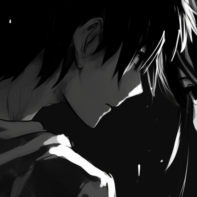 Two characters exchanging glances, the contrast of their expressions evident in the black and white clarity. black and white matching pfp aesthetic pfp for discord.