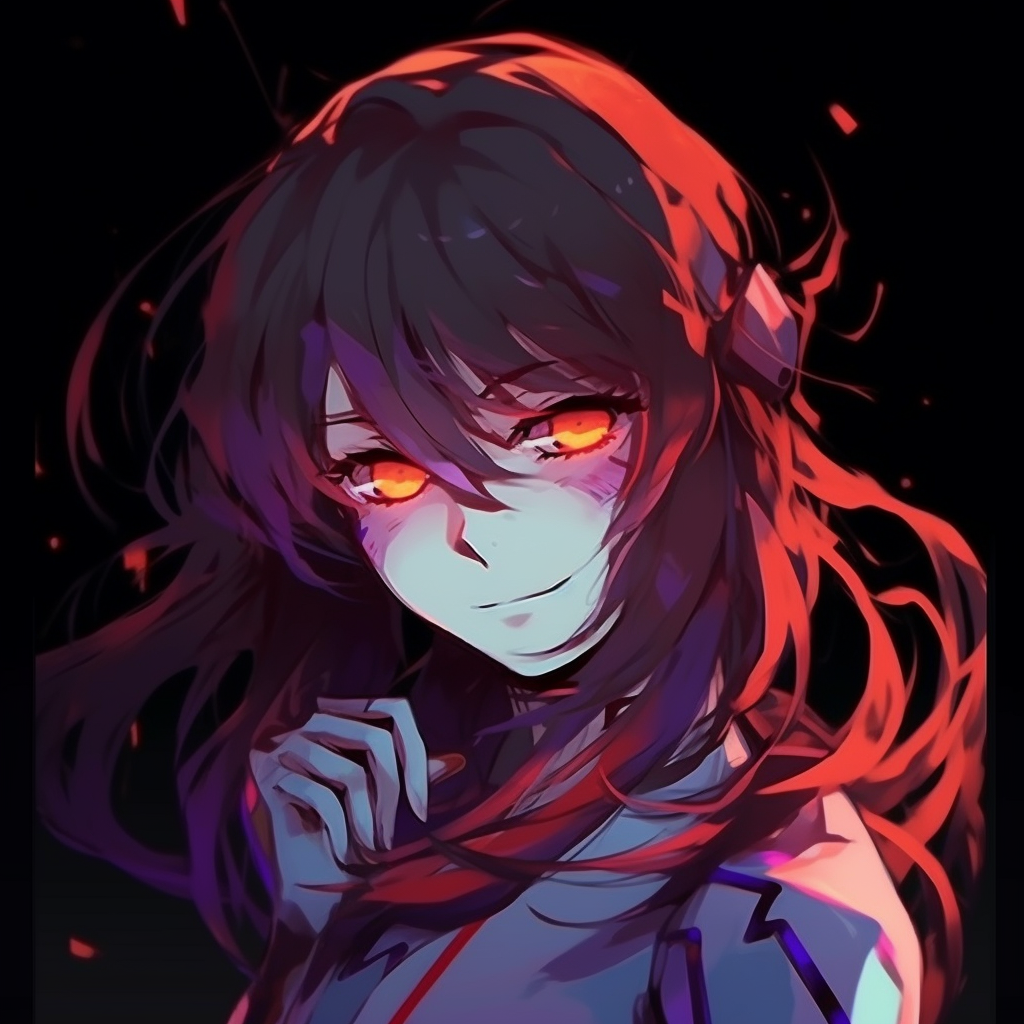 Asuka Langley Soryu from Evangelion, neon colors and robotic details. unique crazy anime pfp ideas pfp for discord.
