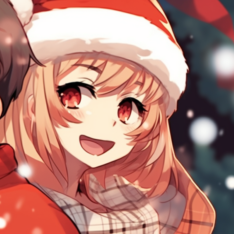 Two characters stringing Christmas ornaments on a tree, soft color palette and careful detailing on the tree. hipster matching preppy christmas pfp pfp for discord.