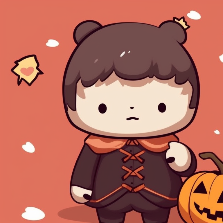 Mocha bear as a ghost, Milk bear looking surprised, simplistic designs with cool tones and orange highlights. creative halloween theme ideas for milk and mocha bear matching pfp pfp for discord.