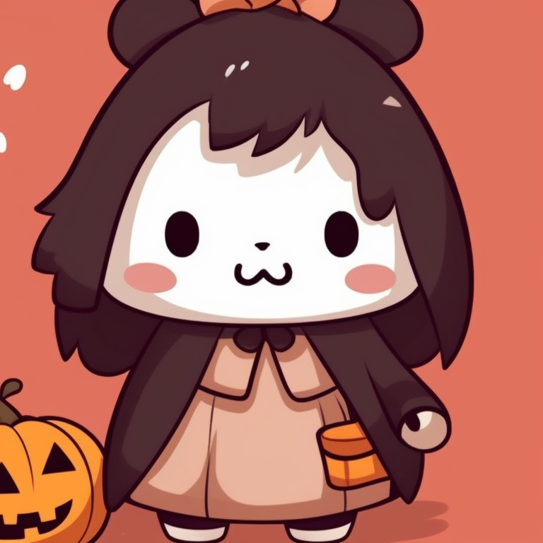 Mocha bear as a ghost, Milk bear looking surprised, simplistic designs with cool tones and orange highlights. creative halloween theme ideas for milk and mocha bear matching pfp pfp for discord.