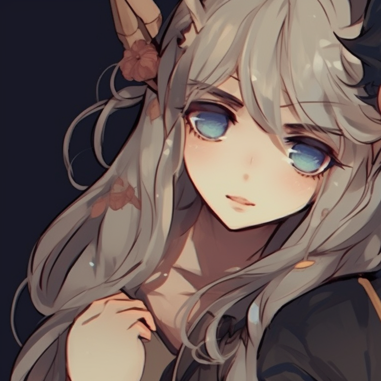 Two characters, elven attributes and richly adorned attires, full of mysterious charm. boy-girl matching pfp pfp for discord.