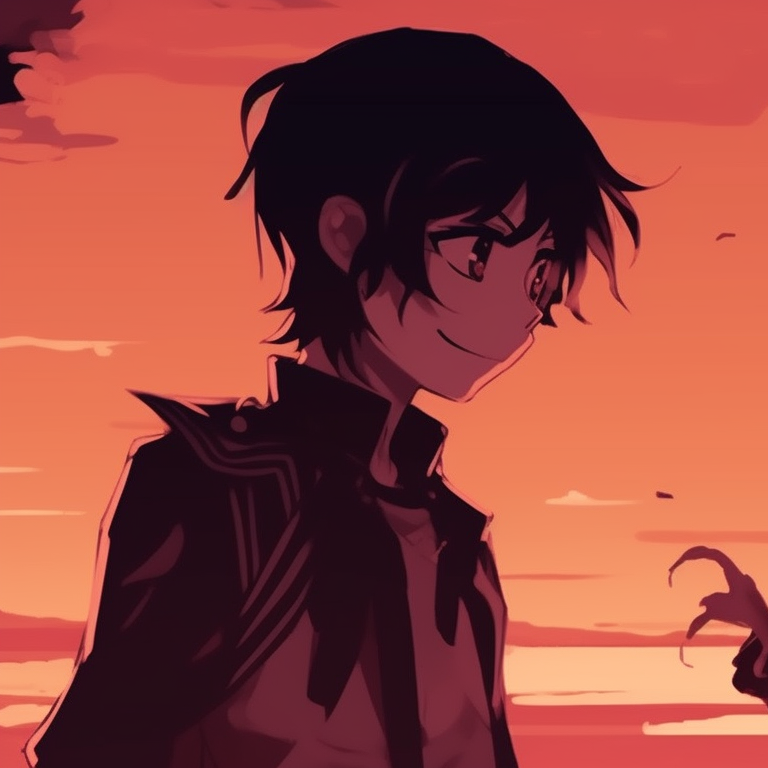 Two characters at dusk, curled leaves details indicating autumn, serene and detailed fascinating match for 2 friends' pfp pfp for discord.