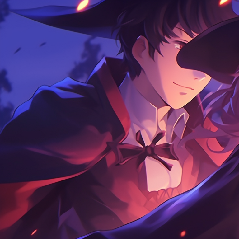 Two shadowy dark anime characters in matching outfits, their eyes glowing in the dark. aesthetic halloween couple matching pfps pfp for discord.