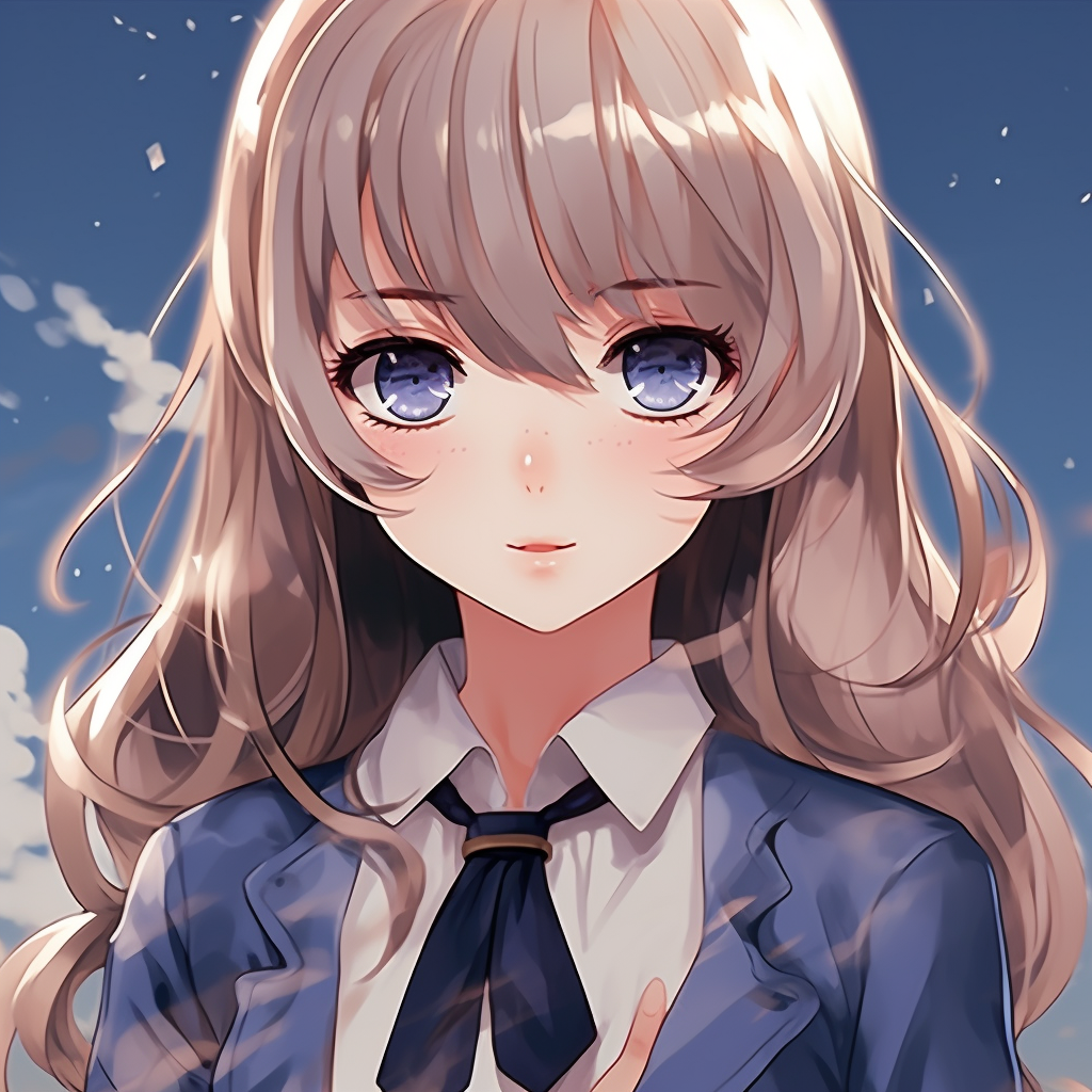 Anime schoolgirl in classic uniform, with soft coloring and smooth lines. anime gif pfp dynamic