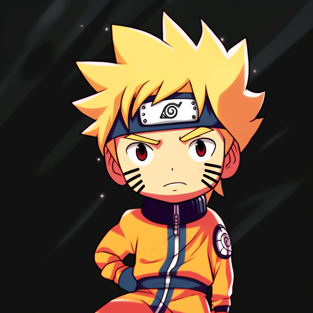 Naruto Uzumaki in a mischievous pose, with playful lines and dynamic composition. adorably funny anime pfp pfp for discord.