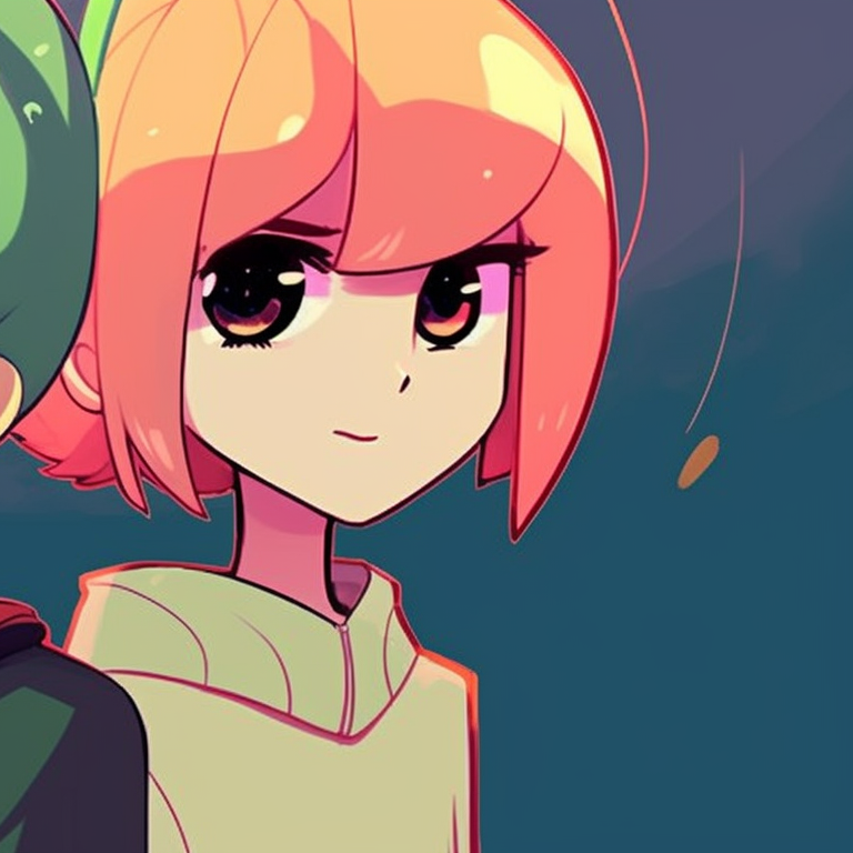 Two characters, bright hues and delicate lines, mirroring poses. impressive matching pfp cartoon suggestions pfp for discord.