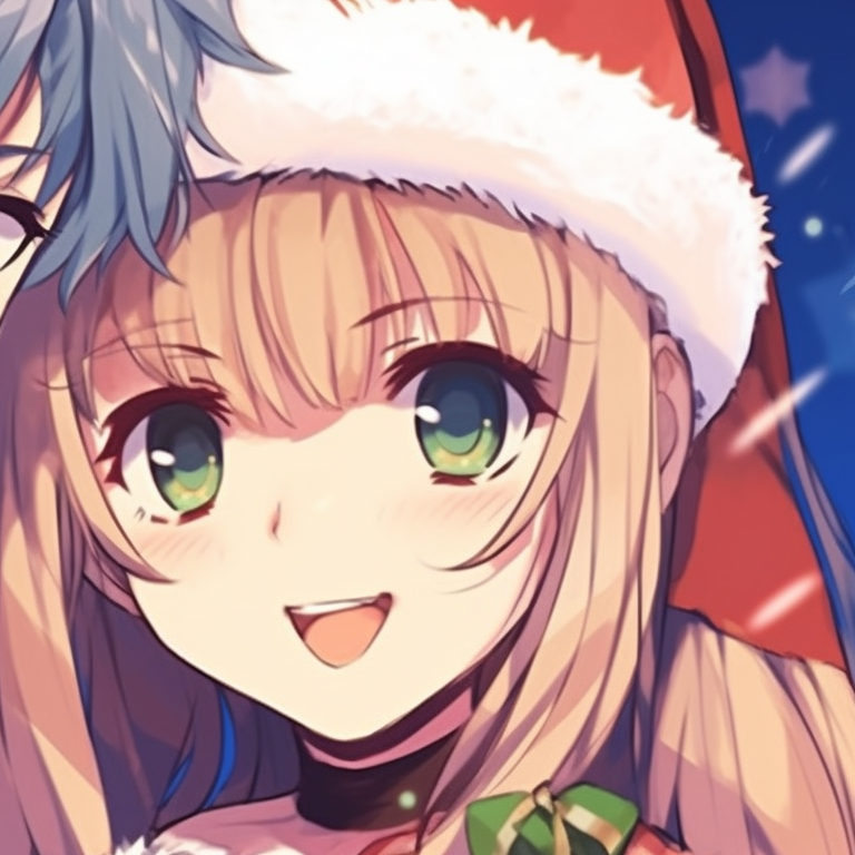 Two characters under a Christmas tree, warm lighting and rich detail in the decorations. gorgeous matching christmas pfp anime pfp for discord.