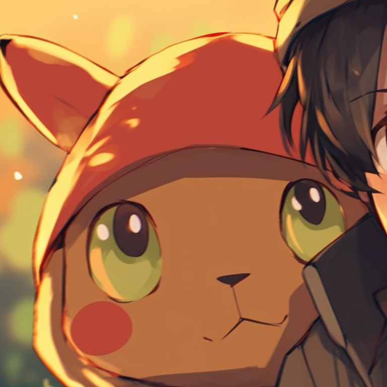 Close-up of Ash and Pikachu, fine details and bright colors. matching pfp concepts pfp for discord.