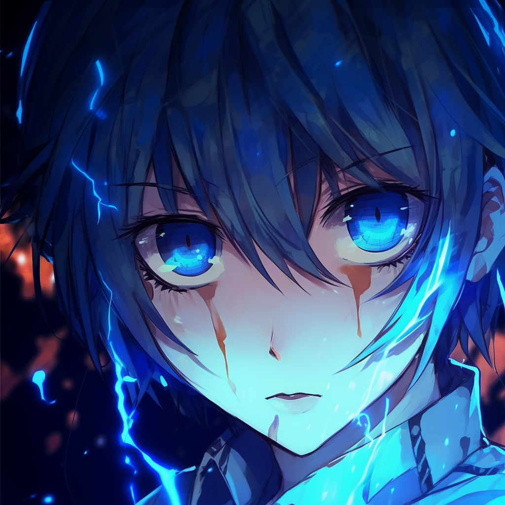 Beautiful watercolor styled portrait of an anime character, using a pleasing palette of blues. variety of blue anime pfp