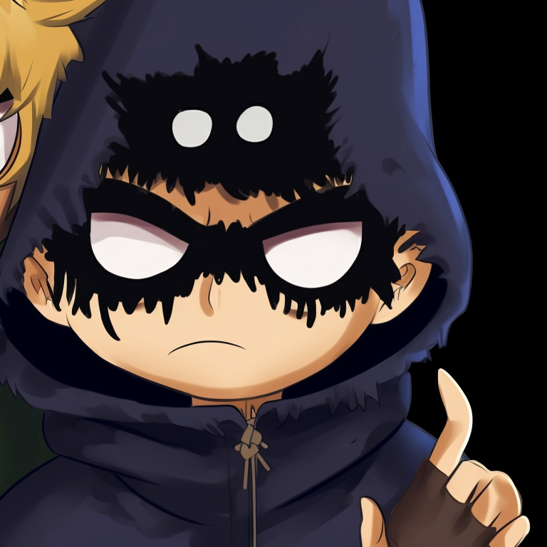 Tweek and Craig sharing a spooky moment, grayscale with pops of color. south park tweek and craig spooky theme pfp for discord.