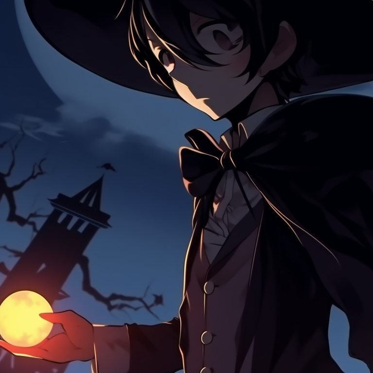 Two characters in matching costumes, fine details with Halloween elements. jjk matching pfp halloween theme collection pfp for discord.