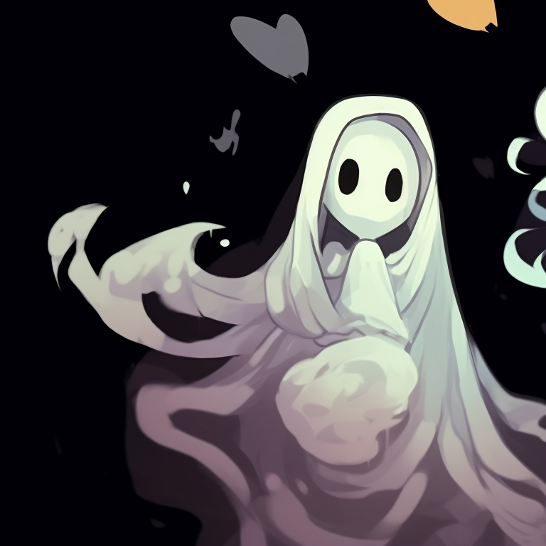 Close-up of two radiant spirits, neon outlines and highly detailed faces. matching ghost pfp halloween theme designs pfp for discord.