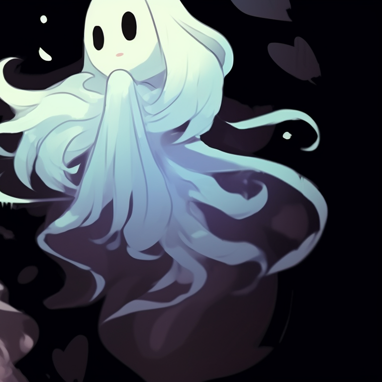 Close-up of two radiant spirits, neon outlines and highly detailed faces. matching ghost pfp halloween theme designs pfp for discord.