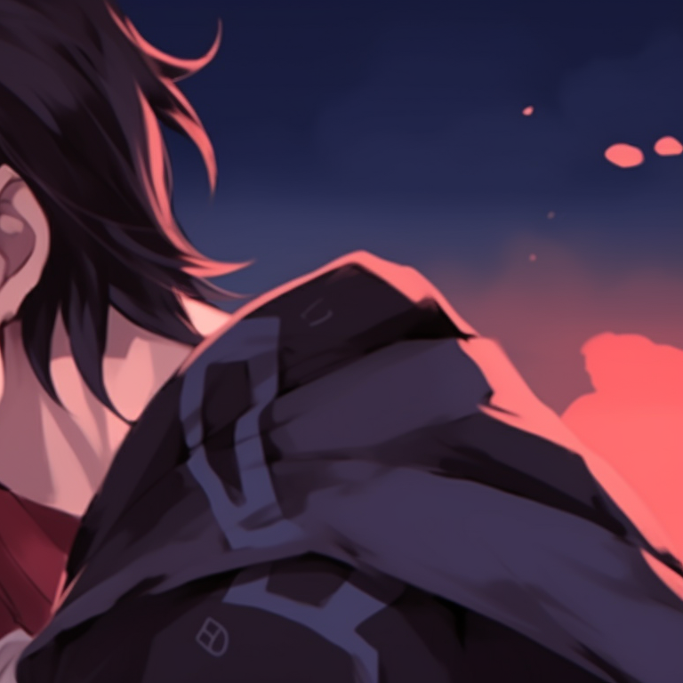 Two characters in close-up, dark yet warm colors, focusing on expressive eyes. pinterest ideas for matching couples pfp halloween theme pfp for discord.