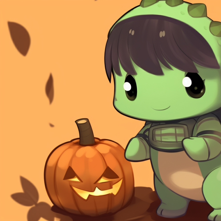 Two ghostly dinosaur characters, pale colors and heavy shading, Halloween-themed elements in background creative dino matching pfp halloween theme pfp for discord.