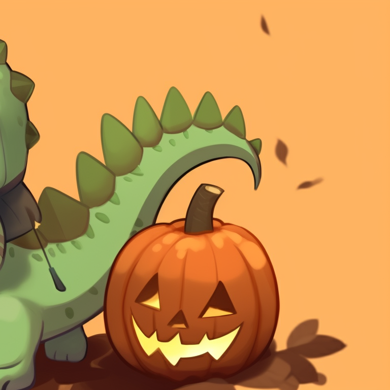 Two ghostly dinosaur characters, pale colors and heavy shading, Halloween-themed elements in background creative dino matching pfp halloween theme pfp for discord.