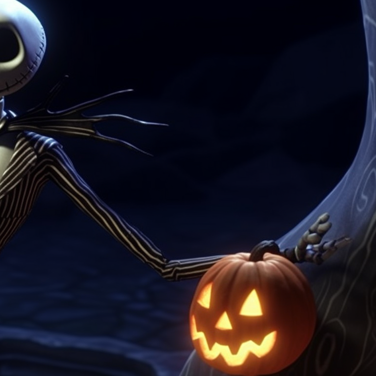 Two characters dressed as skeletons, one laughing joyfully and the other staring intently, against a moonlit cobblestone backdrop. nightmare before christmas halloween theme matching pfp guide pfp for discord.