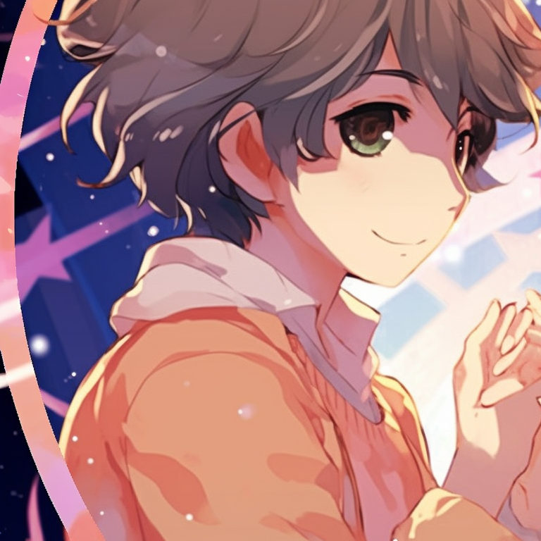 Two characters in warm outfits, cold blue and white tones, cheerfully sharing a scarf. matching pfp for besties cartoon style pfp for discord.