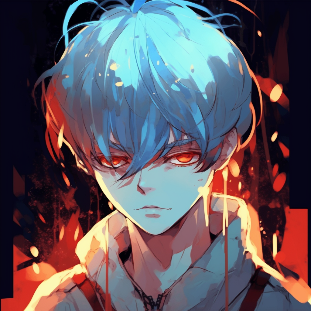 Shoto Todoroki from My Hero Academia displaying his ice and fire quirks, hydrography effect and contrasting colors. anime boy pfp themes anime pfp
