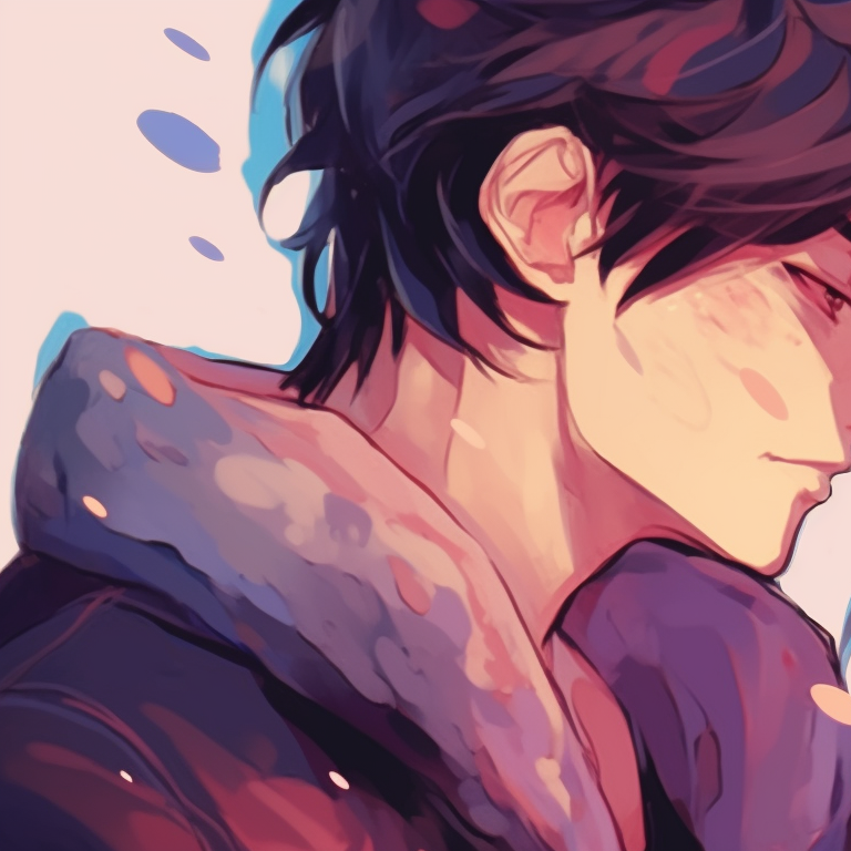 A pair showcasing harmonic dualism, muted color palette and contrasting personality traits. manga themed couple pfp matching pfp for discord.