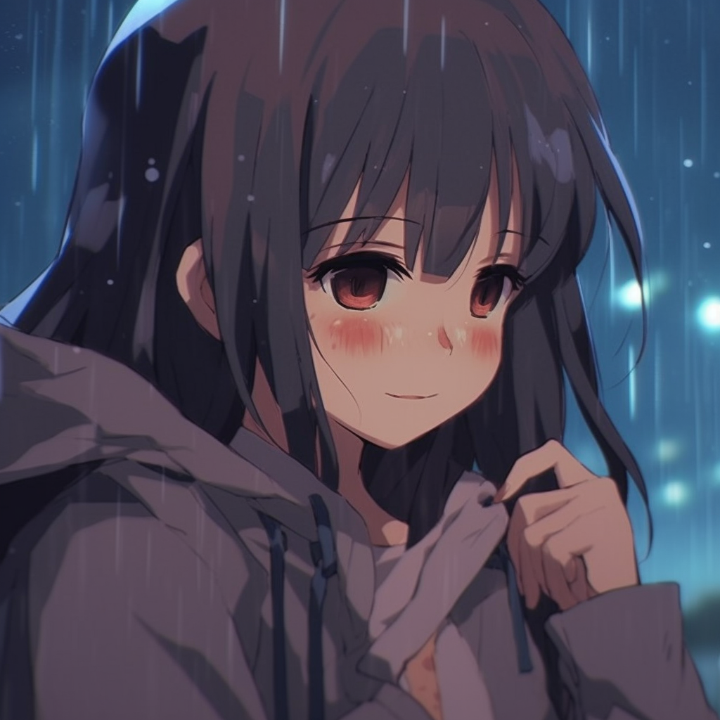 Depressed Anime Girl lost in thought, use of softer lines and desaturated colors. depressed anime girl pfp for profiles pfp for discord.
