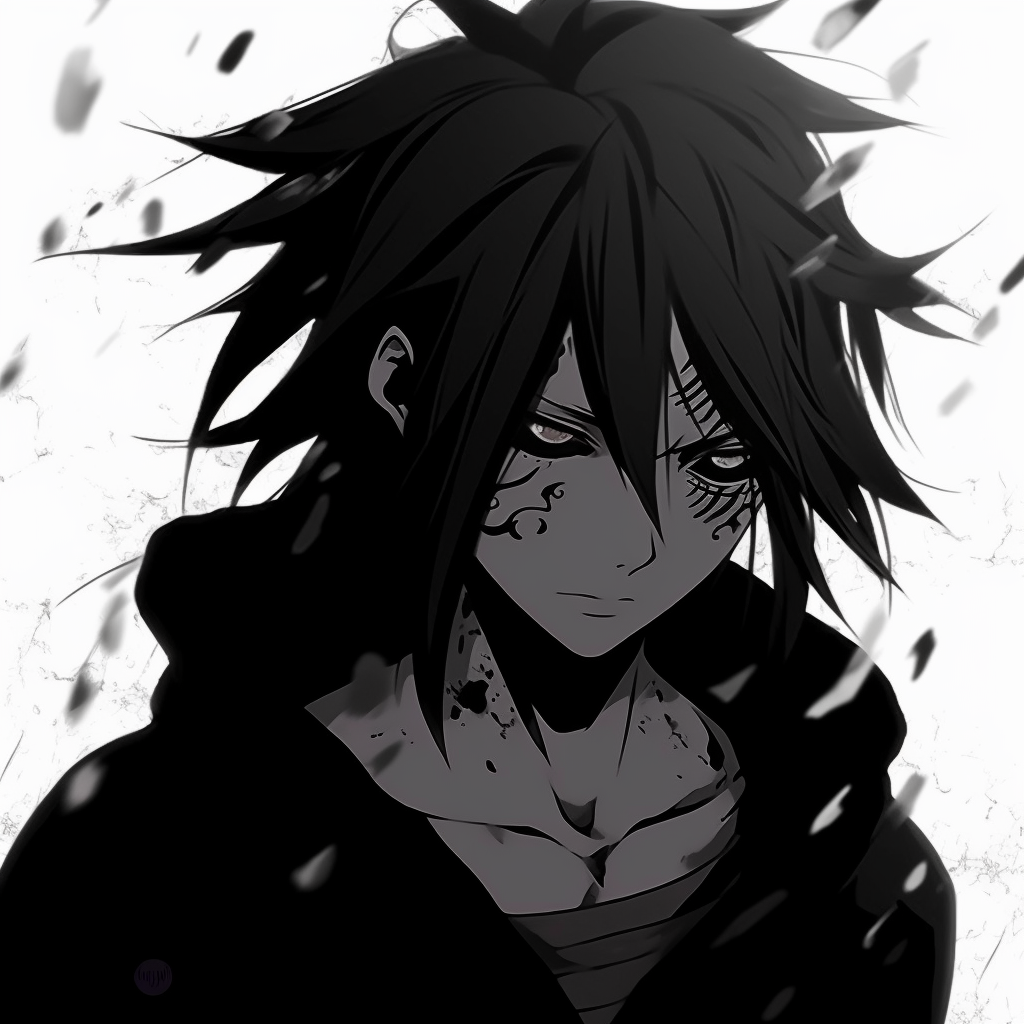 A mysterious silhouette of Sasuke Uchiha, highlighting his characteristic spiky hair, in a monochromatic scheme. anime-focused dark aesthetic pfp pfp for discord.