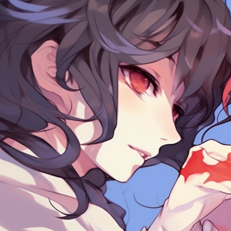 Two characters shrouded in mystery, cloaked figures with glowing eyes, standing back to back. halloween-inspired anime matching pfps pfp for discord.